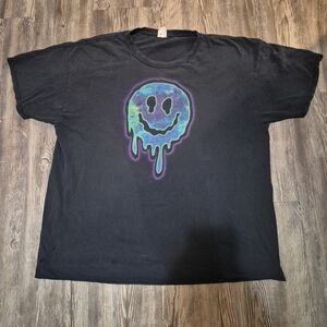 Vintage Black T-Shirt with Dripping Smiley Face